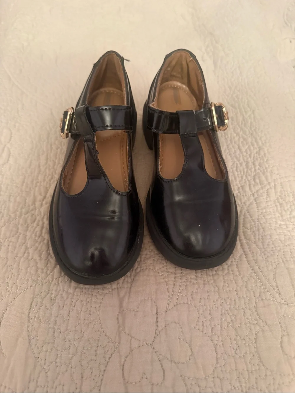 Classic Black Patent Mary Jane Shoes with Gold Buckle